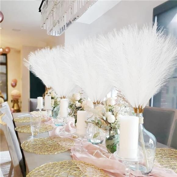 50pcs White Faux Pampas Grass Decor, 21.6" Short Artificial Pompous Grass - Picture 5 of 7